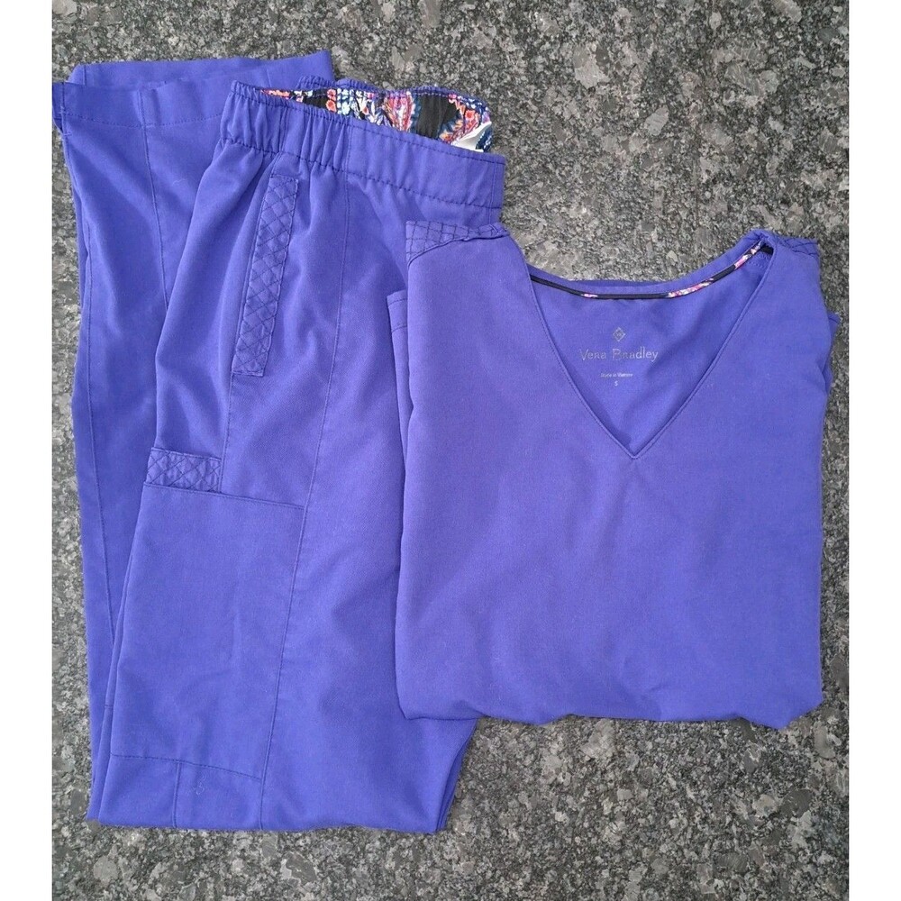 Vera Bradley Purple Scrub Set Women’s Size Small Short Sleeve Top & Pants